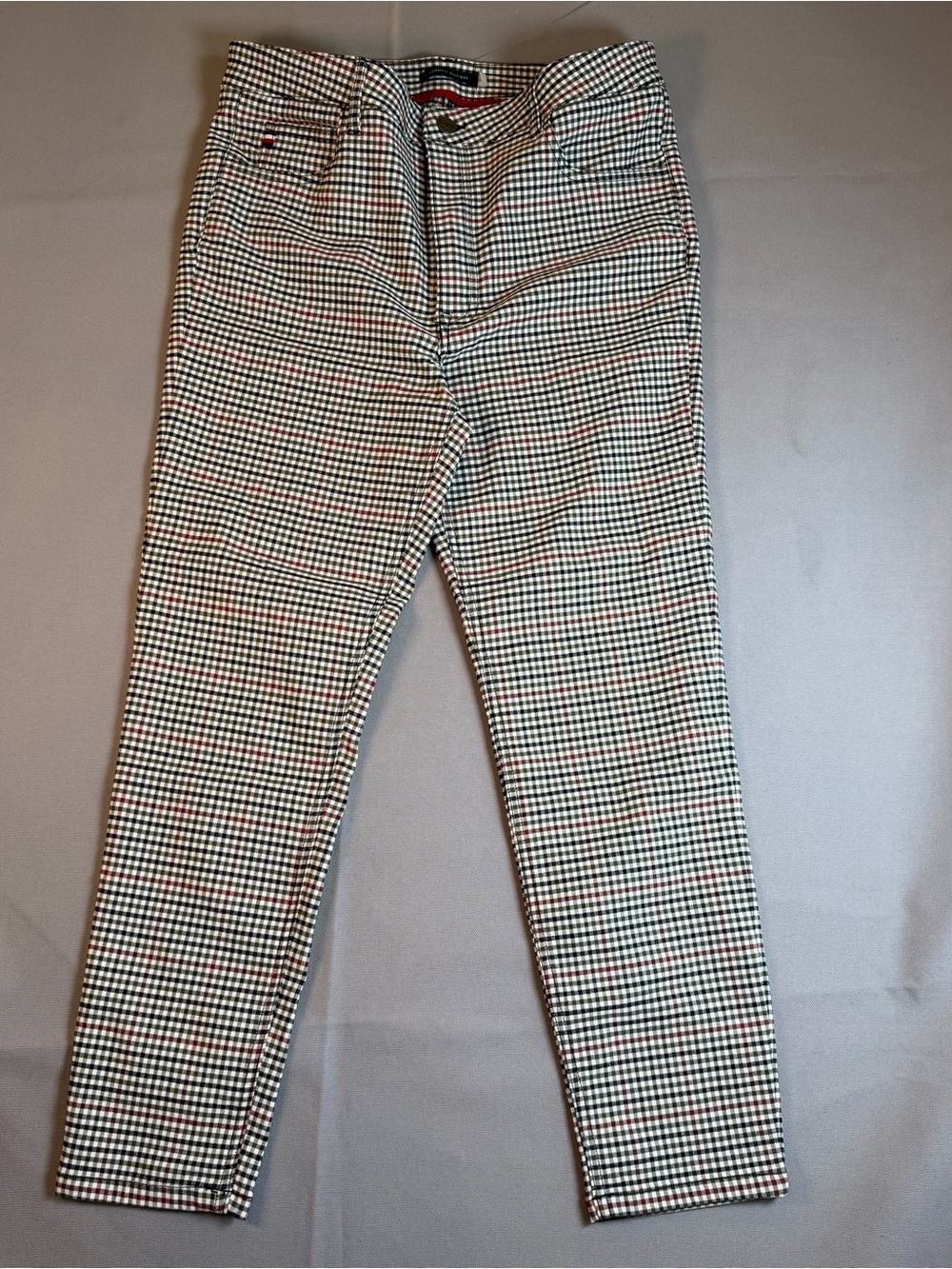 Tommy Hilfiger Women’s sz12 BlackWhiteRed Checked StraightLeg High Waist Stretch